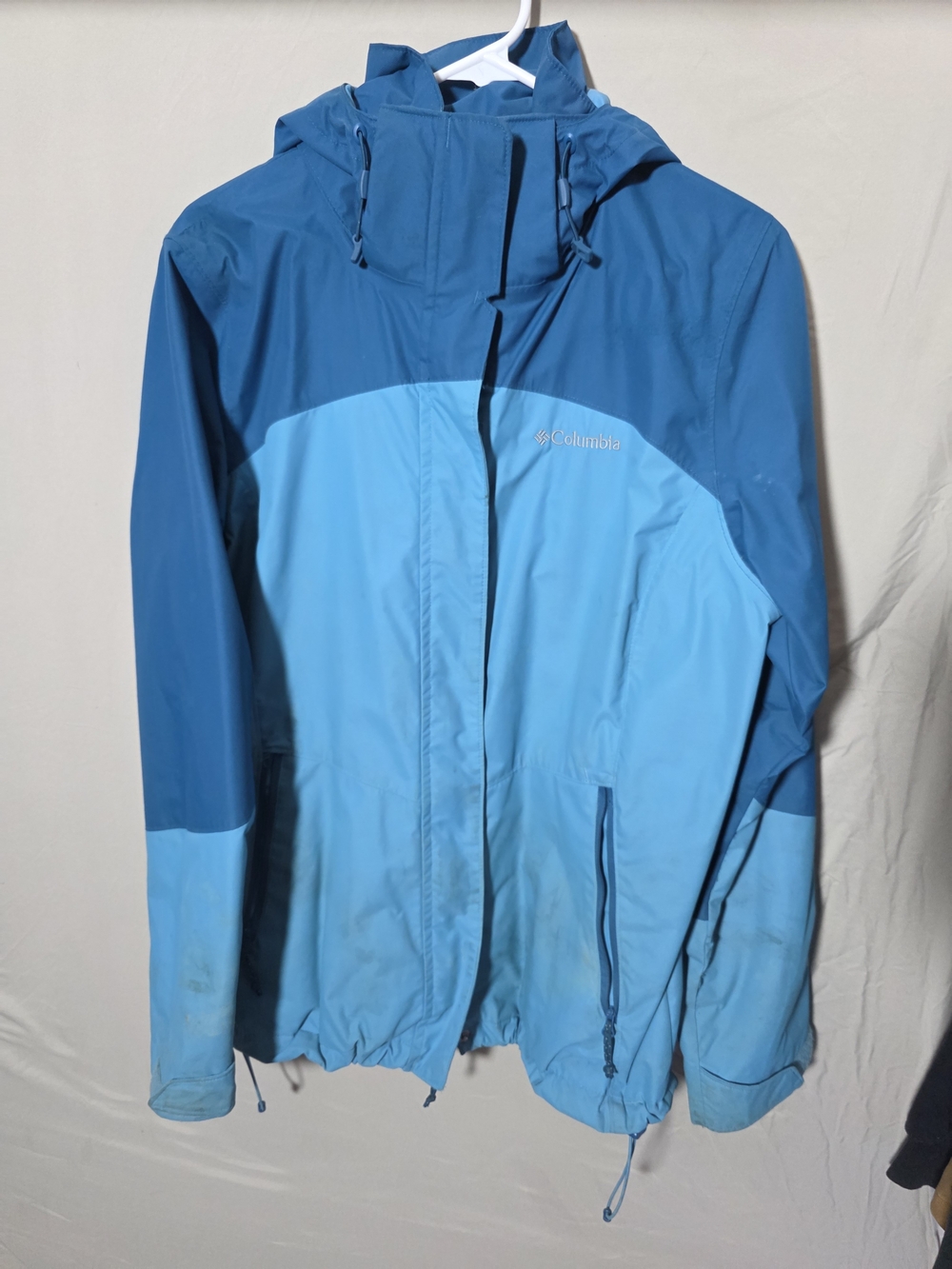 Columbia Two-Tone Blue Hooded Rain Jacket